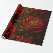 Luxury Steampunk Roses Romantic Gold Gears Geschenkpapier (Ungerollt)