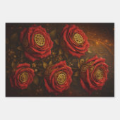 Luxury Steampunk Roses Romantic Gold Gears Geschenkpapier Set (Vorderseite)