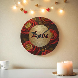 Luxury Steampunk Roses Romantic Gold Gears Große Wanduhr