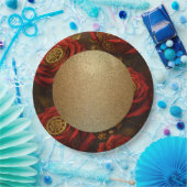 Luxury Steampunk Roses Romantic Gold Gears Pappteller (Party)