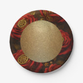 Luxury Steampunk Roses Romantic Gold Gears Pappteller (Vorderseite)