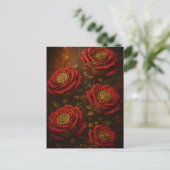 Luxury Steampunk Roses Romantic Gold Gears Postkarte (Stehend Vorderseite)