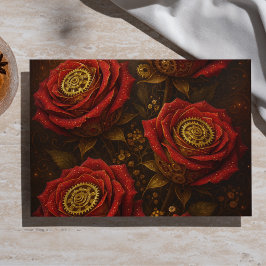 Luxury Steampunk Roses Romantic Gold Gears Seidenpapier
