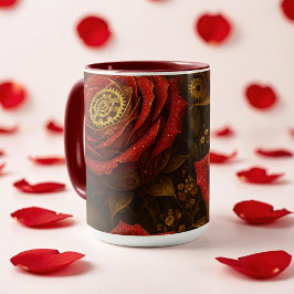 Luxury Steampunk Roses Romantic Gold Gears Tasse