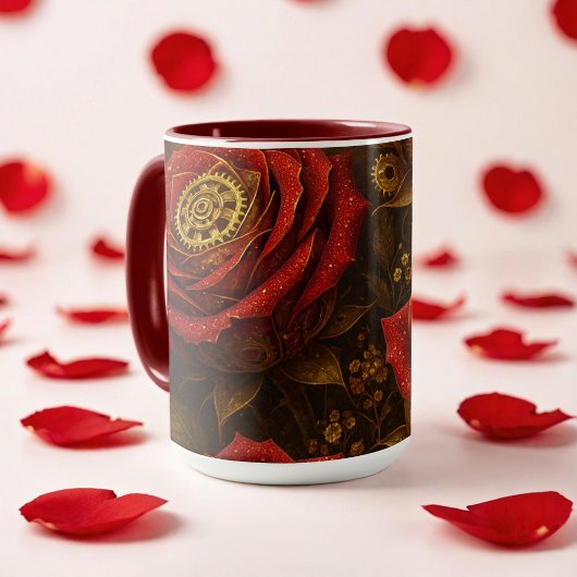 Luxury Steampunk Roses Romantic Gold Gears Tasse