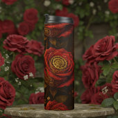 Luxury Steampunk Roses Romantic Gold Gears Thermosbecher
