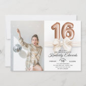 Luxury Sweet 16 Rose Gold Balloons Foto Einladung (Vorderseite)