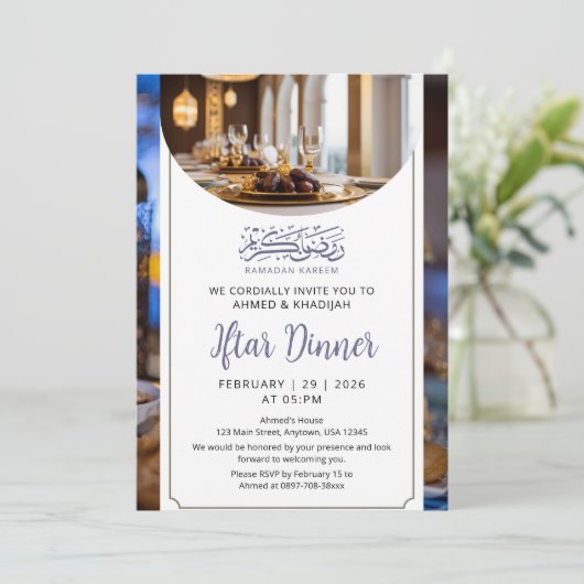 Luxury Table Setting Ramadan Iftar Invitation Einladung (Stehend Vorderseite)