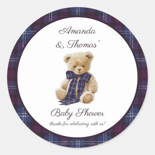 Luxury Tartan Baby Shower thank You Runder Aufkleber (Vorderseite)