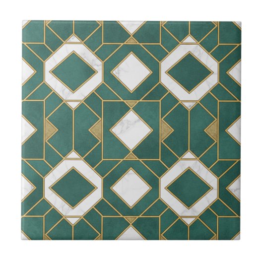 Luxury Teal and Gold Art Deco Geometric Seamless Fliese (Vorderseite)