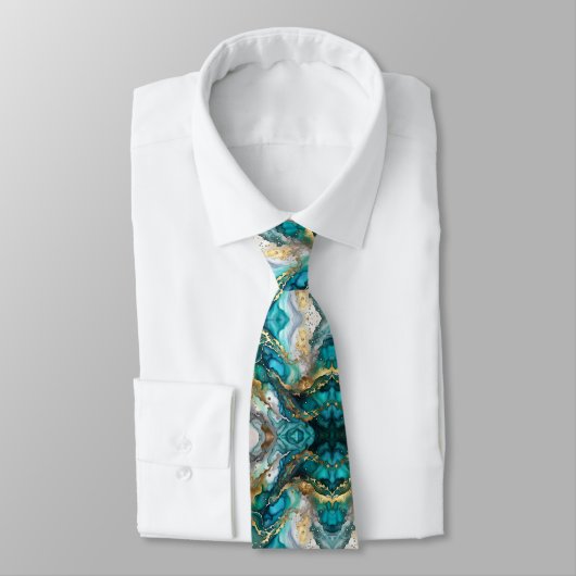 Luxury Teal and Gold Marble Fluid Art Pattern Krawatte (Gebunden)