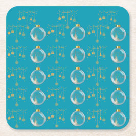 Luxury Teal Blue & Gold Bauble Christmas Rechteckiger Pappuntersetzer