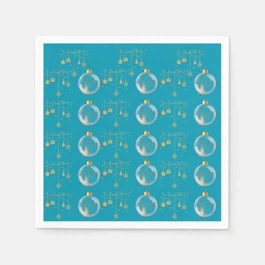 Luxury Teal Blue & Gold Bauble Christmas Serviette (Vorderseite)