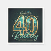Luxury Teal Gold Agate Mosaic 40th Birthday Party Serviette (Vorderseite)