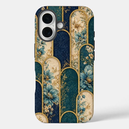 Luxury Teal & Gold Floral Pattern iPhone Case (Rückseite)