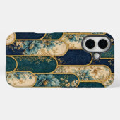 Luxury Teal & Gold Floral Pattern iPhone Case (Rückseite (Horizontal))