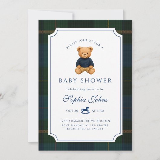 Luxury Teddy Bear baby shower Einladung (Vorderseite)