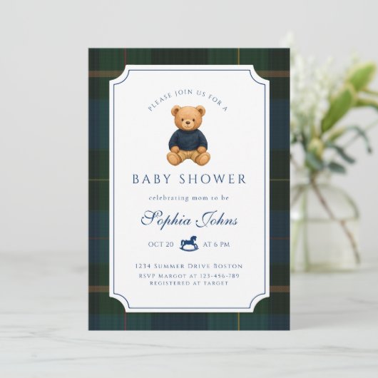 Luxury Teddy Bear baby shower Einladung (Stehend Vorderseite)