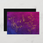 Luxury Texture Lila & Gold Blätter Hochzeit Dankeskarte (Vorne/Hinten)