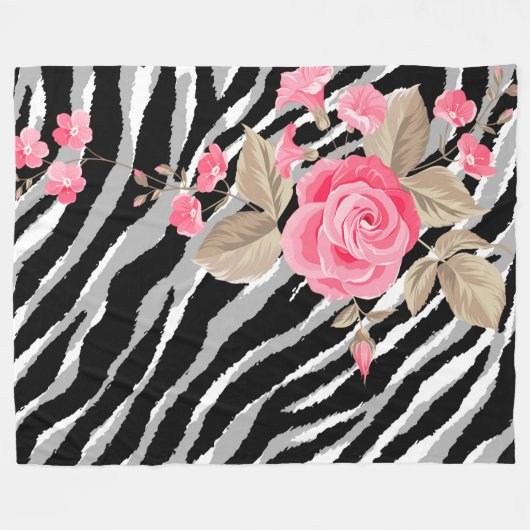 Luxury Tiger Rose Trendline Fleecedecke (Vorderseite (Horizontal))