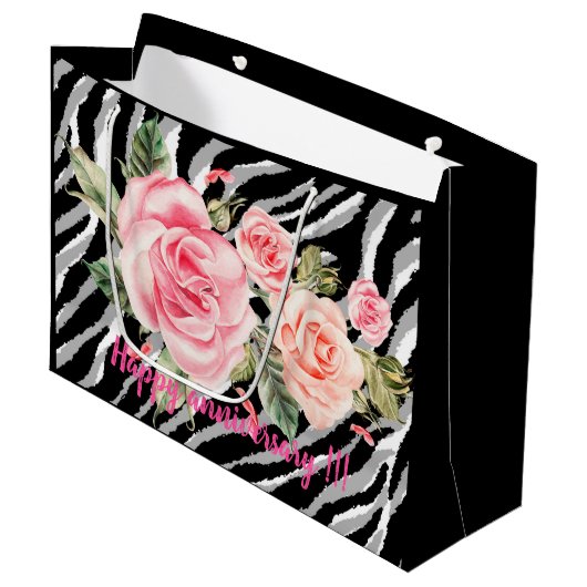 Luxury Tiger Rose Trendline Große Geschenktüte (Vorderseite Schrägansicht)