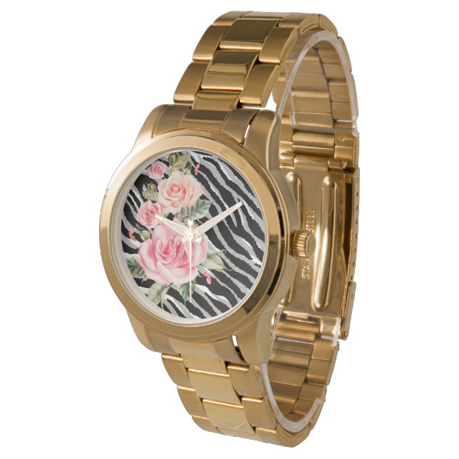 Luxury Tiger Rose Trendy Line Armbanduhr (Schrägansicht)