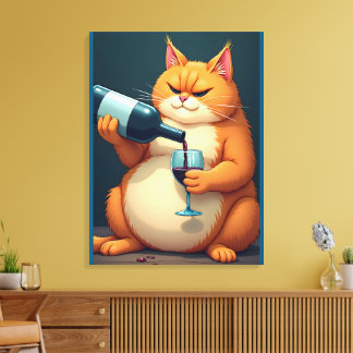 Luxury Tipsy Cat Modern Art Illustration Leinwanddruck