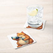 Luxury Tipsy Cat Modern Art Illustration Rechteckiger Pappuntersetzer (Vor Ort)