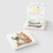 Luxury Tipsy Cat Modern Art Illustration Steinuntersetzer (Seitenansicht)