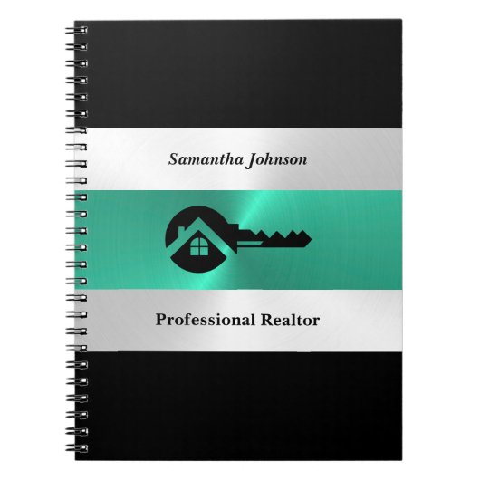 Luxury Turquoise & Black Key Real Estate Notebook Notizblock (Vorderseite)
