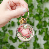 Luxury, Valentine Day ,Love Pink Heart and Flowers Schlüsselanhänger (Hand)