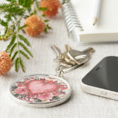 Luxury,Valentine, Love Pink Heart ,Flowers Pattern Schlüsselanhänger (Seite)