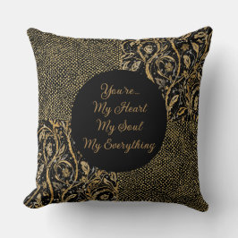 Luxury, Valentine's Day,Black Gold Florals ,Pixel Kissen