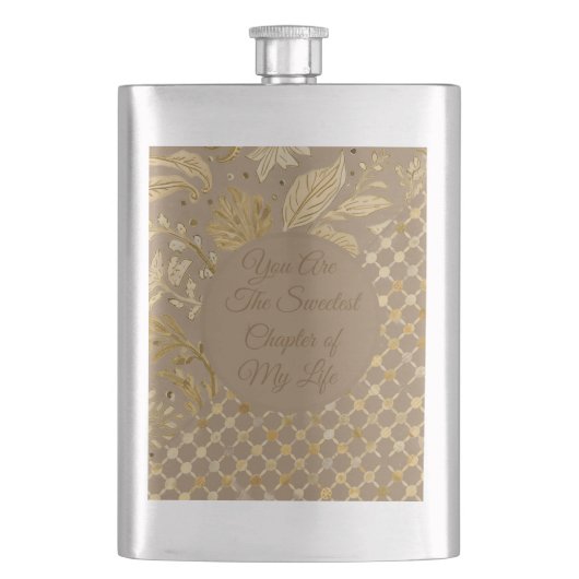 Luxury,Valentine's Day,Gold Flowers,Pixels Pattern Flachmann (Vorderseite)