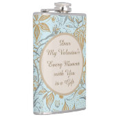 Luxury, Valentine's Day,Gold Soft Blue Flowers Art Flachmann (Rechts)