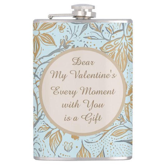 Luxury, Valentine's Day,Gold Soft Blue Flowers Art Flachmann (Vorderseite)