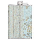 Luxury, Valentine's Day,Gold Soft Blue Flowers Art Flachmann (Rückseite)