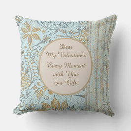 Luxury, Valentine's Day,Gold Soft Blue Flowers Art Kissen