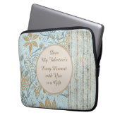 Luxury, Valentine's Day,Gold Soft Blue Flowers Art Laptopschutzhülle (Vorderseite Links)