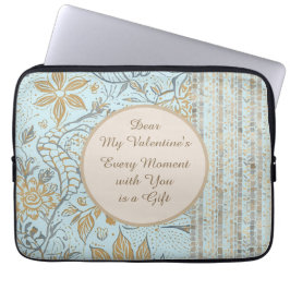 Luxury, Valentine's Day,Gold Soft Blue Flowers Art Laptopschutzhülle