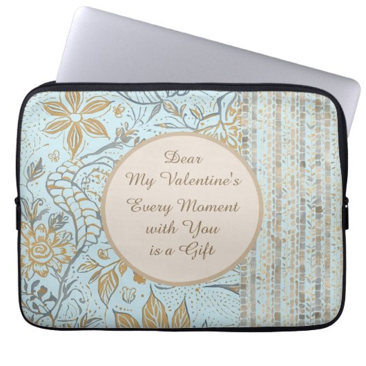 Luxury, Valentine's Day,Gold Soft Blue Flowers Art Laptopschutzhülle (Vorderseite)