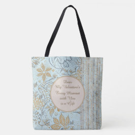 Luxury, Valentine's Day,Gold Soft Blue Flowers Art Tasche