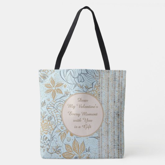 Luxury, Valentine's Day,Gold Soft Blue Flowers Art Tasche (Vorderseite)