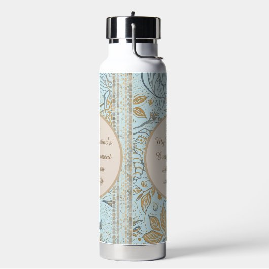 Luxury, Valentine's Day,Gold Soft Blue Flowers Art Trinkflasche (Links)