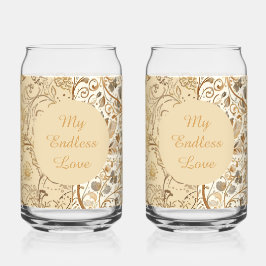 Luxury,Valentine's Day,Lovely Gold Flowers Pattern Dosenglas