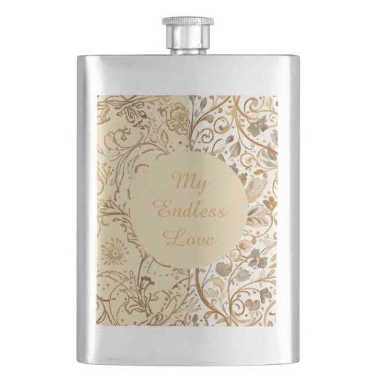 Luxury,Valentine's Day,Lovely Gold Flowers Pattern Flachmann (Vorderseite)