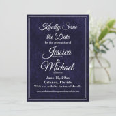 Luxury Velvet Navy Blue Monogram Wedding Save The Date (Stehend Vorderseite)