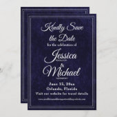 Luxury Velvet Navy Blue Monogram Wedding Save The Date (Vorne/Hinten)