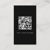 Luxury Vertical Black QR Code Realtor  Visitenkarte (Rückseite)