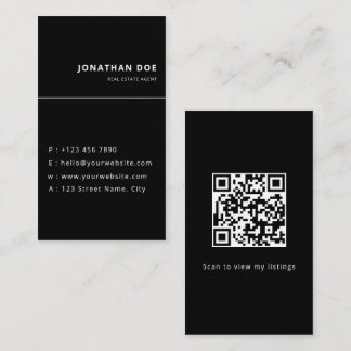 Luxury Vertical Black QR Code Realtor  Visitenkarte